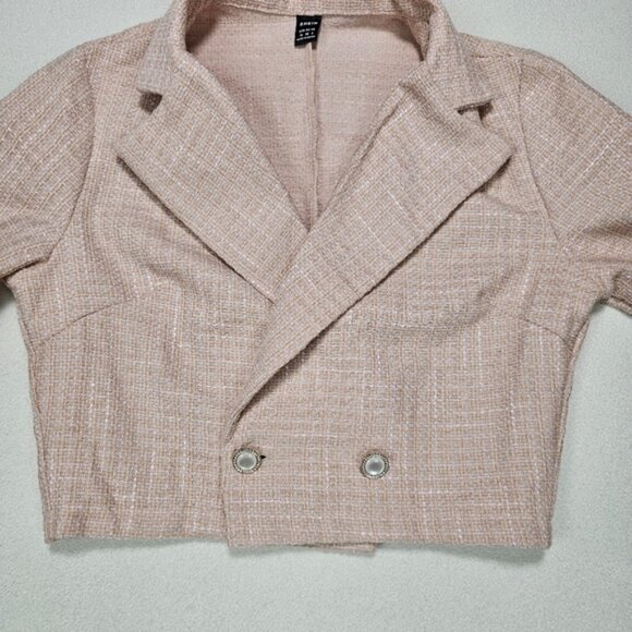 Shein Tweed Two Piece Suit Set Wide Leg Trousers Cropped Blazer Size Medium - Picture 7 of 11